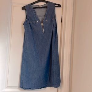 Anne Klein blue denim dress with gold zipper